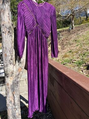 Vintage Purple Long-George F Couture Sleeve Pleated Dress